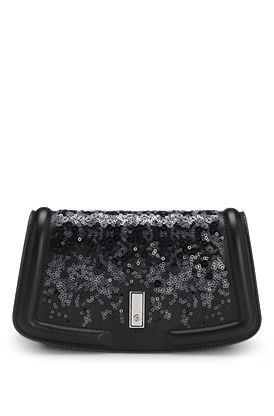 Ariell leather clutch bag with sequin embellishments