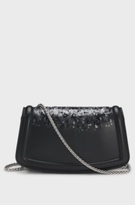 Ariell leather clutch bag with sequin embellishments, Black