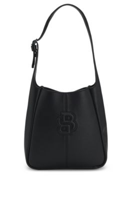 Borsa hobo con monogramma Double B, Nero
