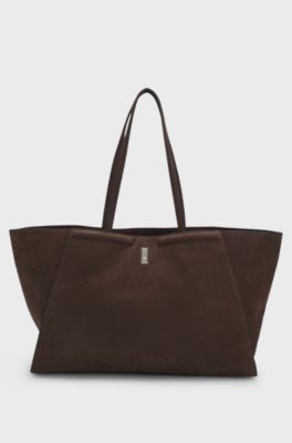 Ariell shopper bag in nubuck with Double B monogram, Dark Brown