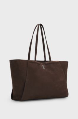 Ariell shopper bag in nubuck with Double B monogram, Dark Brown