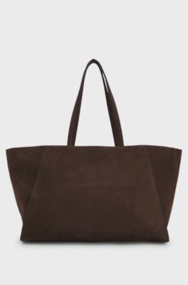 Ariell shopper bag in nubuck with Double B monogram, Dark Brown