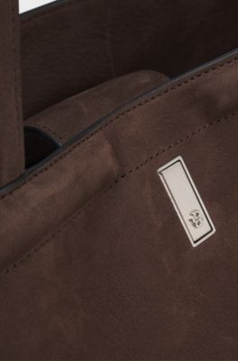 Ariell shopper bag in nubuck with Double B monogram, Dark Brown