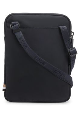 Men BOSS Men's Leather Reporter Bag With Embossed Logo, Black