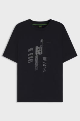 Camiseta relaxed fit en punto de algod&oacute;n con logo estampado, Azul oscuro