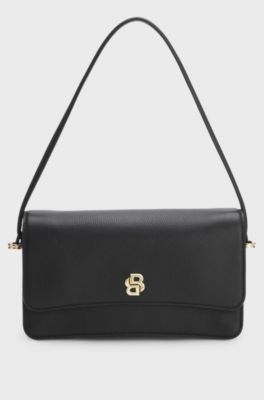 Leather shoulder bag with Double B monogram, Black