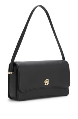 Leather shoulder bag with Double B monogram, Black