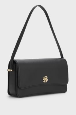 Leather shoulder bag with Double B monogram, Black