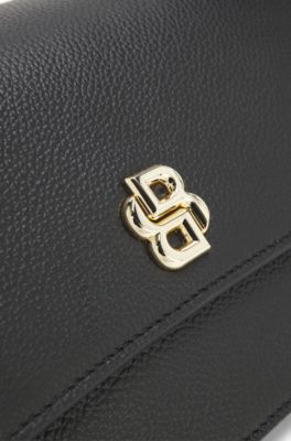 Leather shoulder bag with Double B monogram, Black