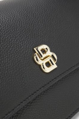 Leather shoulder bag with Double B monogram, Black