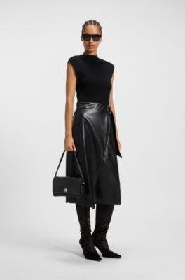 Leather shoulder bag with Double B monogram, Black