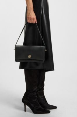 Leather shoulder bag with Double B monogram, Black