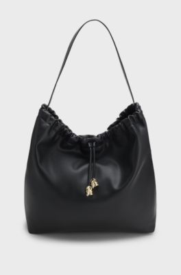 Drawstring shoulder bag with gold-tone hardware, Black