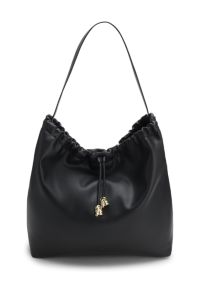 Drawstring shoulder bag with gold-tone hardware, Black