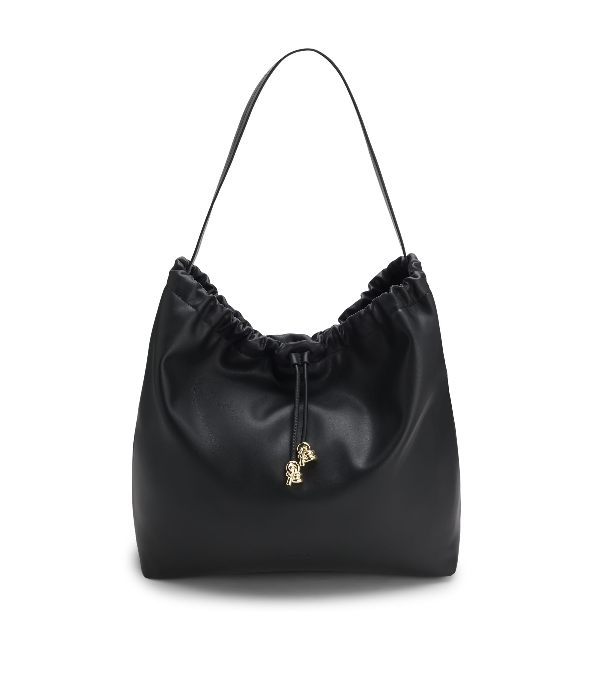 HUGO - Drawstring shoulder bag with gold-tone hardware - Black
