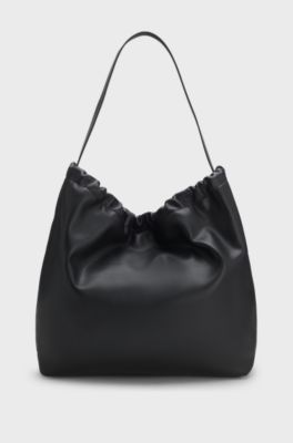 Drawstring shoulder bag with gold-tone hardware, Black