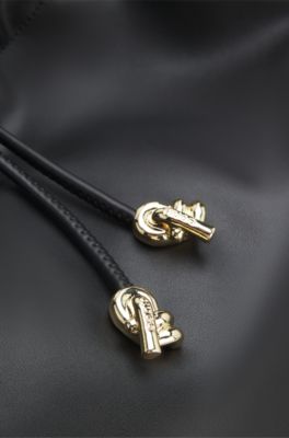 Drawstring shoulder bag with gold-tone hardware, Black