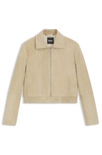 Blouson-style jacket in suede with Double B monogram, Light Beige