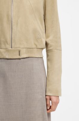 Blouson-style jacket in suede with Double B monogram, Light Beige