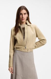 Blouson-style jacket in suede with Double B monogram, Light Beige