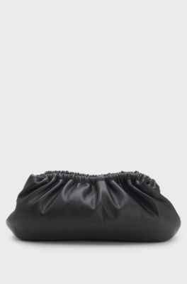 Ruched clutch bag with debossed logo, Black