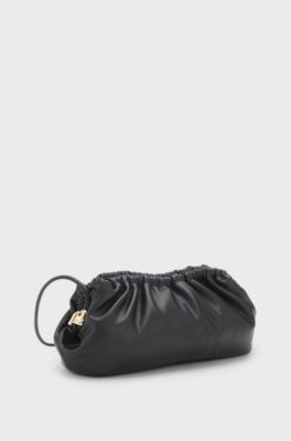 Ruched clutch bag with debossed logo, Black