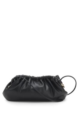 Ruched clutch bag with debossed logo, Black