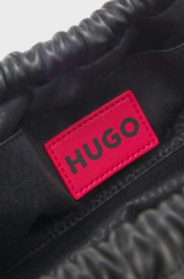 Ruched clutch bag with debossed logo, Black