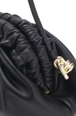Ruched clutch bag with debossed logo, Black