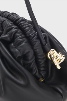 Ruched clutch bag with debossed logo, Black