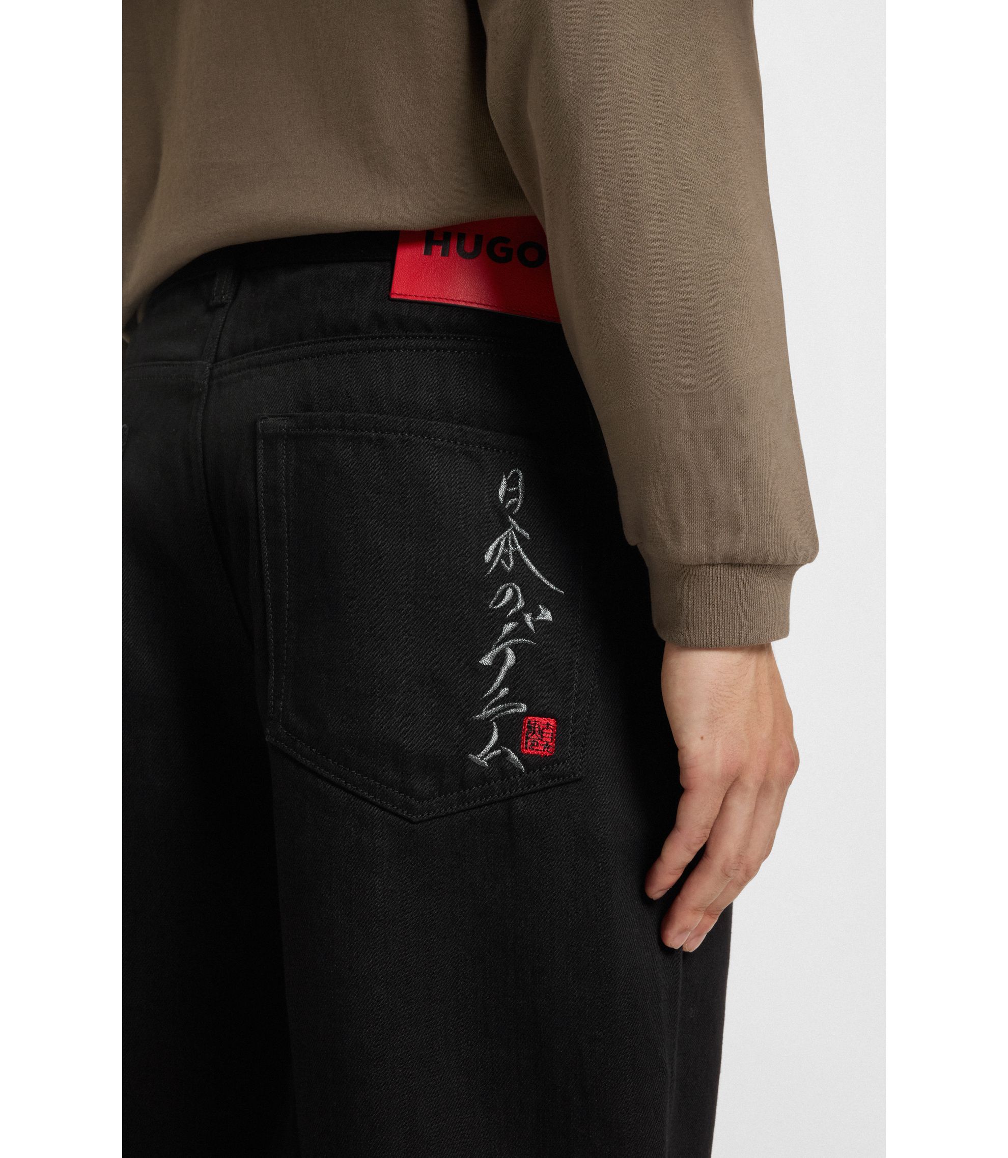 HUGO Tapered-fit jeans in black Japanese denim Black