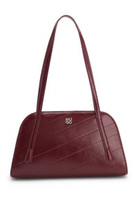 Stitched faux-leather shoulder bag with stacked-logo hardware, Red