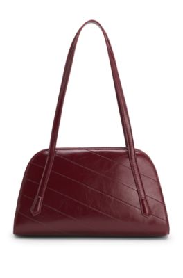 Stitched faux-leather shoulder bag with stacked-logo hardware, Dark Red