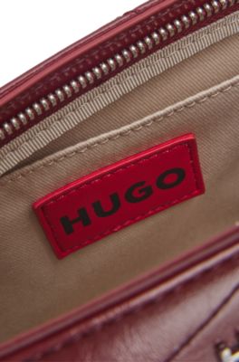 Stitched faux-leather shoulder bag with stacked-logo hardware, Dark Red