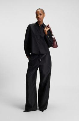 Stitched faux-leather shoulder bag with stacked-logo hardware, Dark Red