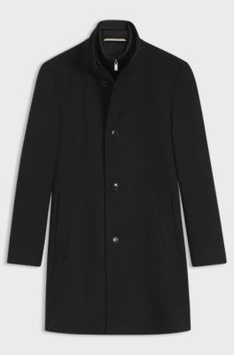 Formal coat in micro-patterned stretch fabric, Black