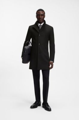 Formal coat in micro-patterned stretch fabric, Black