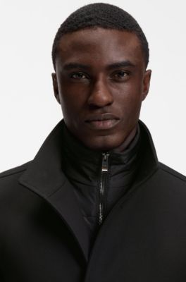 Formal coat in micro-patterned stretch fabric, Black