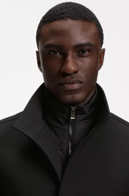 Formal coat in micro-patterned stretch fabric