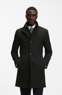 Formal coat in micro-patterned stretch fabric, Black