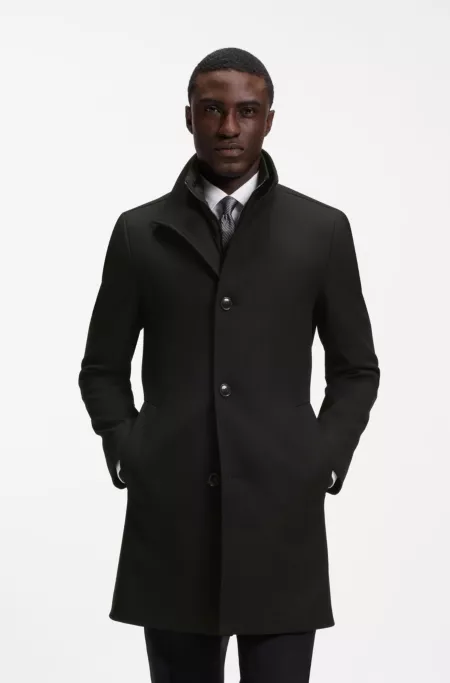 Formal coat in micro-patterned stretch fabric