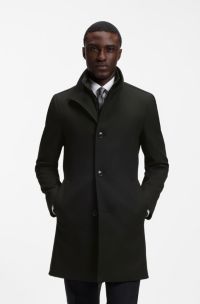 Formal coat in micro-patterned stretch fabric, Black