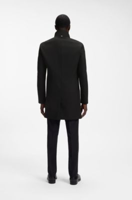 Formal coat in micro-patterned stretch fabric, Black