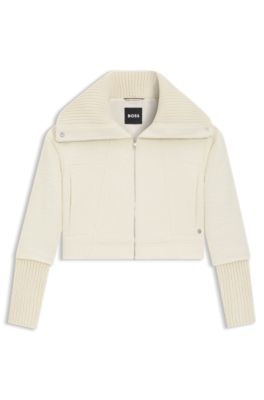 Regular-fit zipped jacket with oversized lapels, White