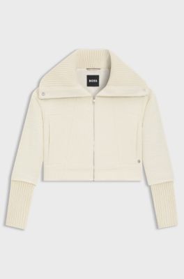 Regular-fit zipped jacket with oversized lapels, Natural