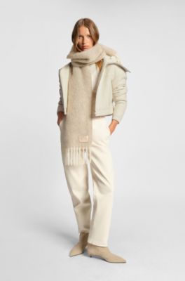 Regular-fit zipped jacket with oversized lapels, Natural