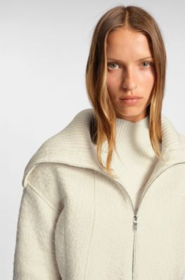 Regular-fit zipped jacket with oversized lapels, Natural