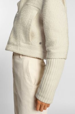 Regular-fit zipped jacket with oversized lapels, Natural