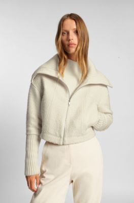 Regular-fit zipped jacket with oversized lapels, Natural
