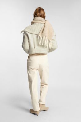 Regular-fit zipped jacket with oversized lapels, Natural